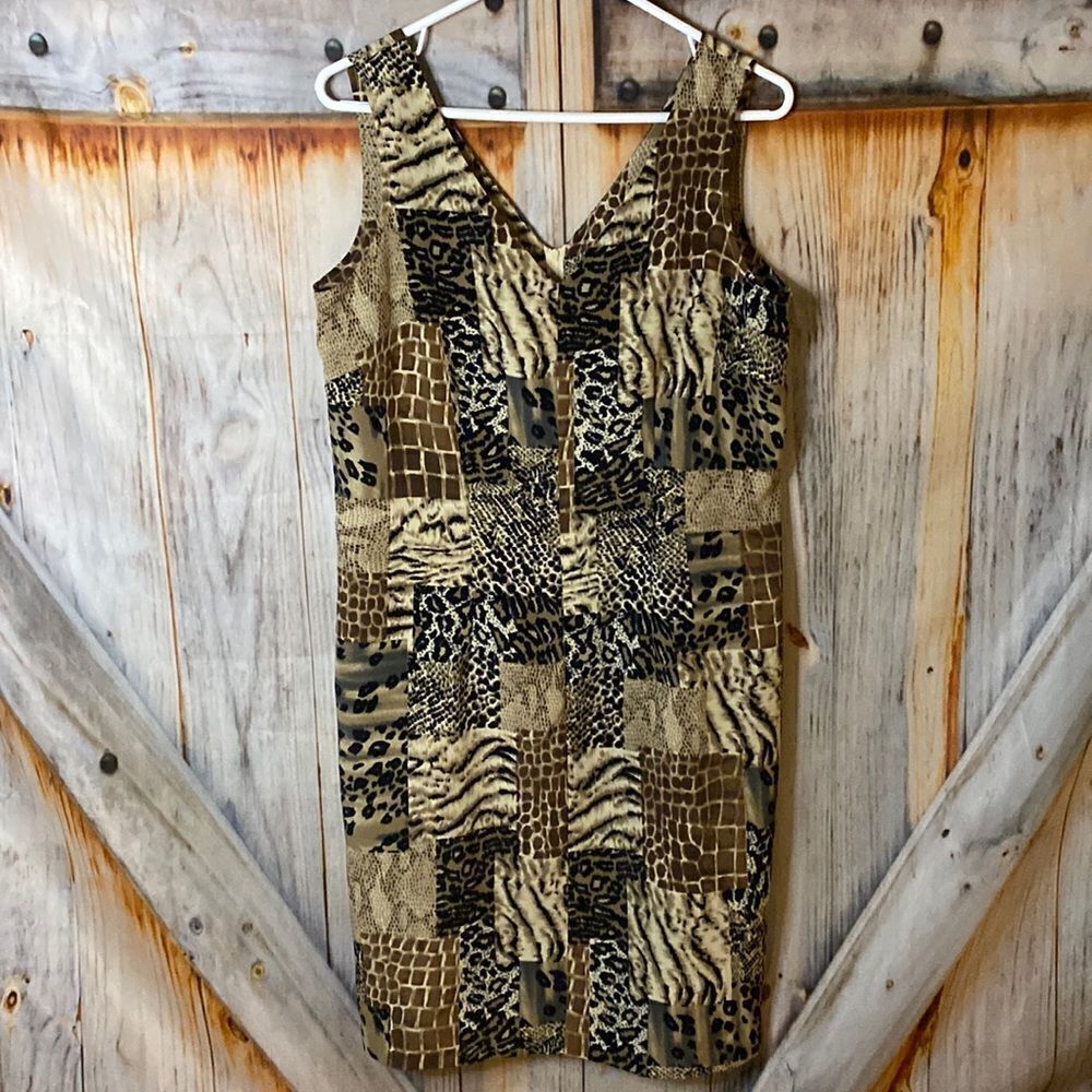 Vintage Animal Print Small Patchwork Sleeveless Animal Print Dress Small